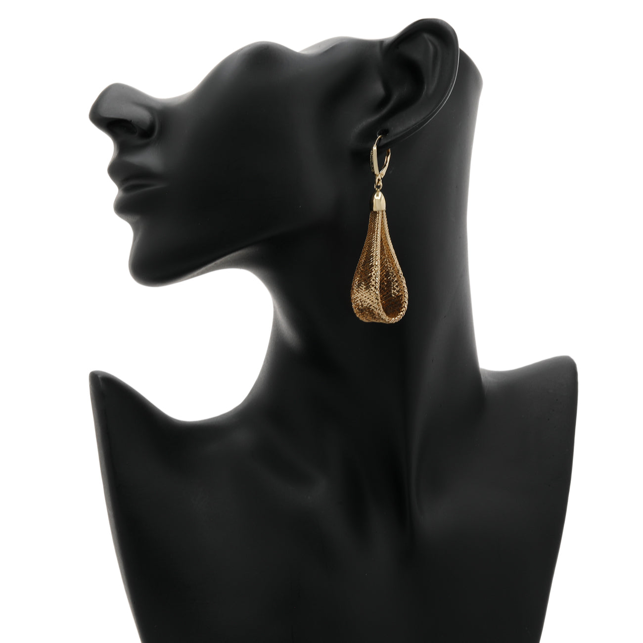 Exclusive 18K Yellow Gold Woven Mesh Drop Earrings — Back View