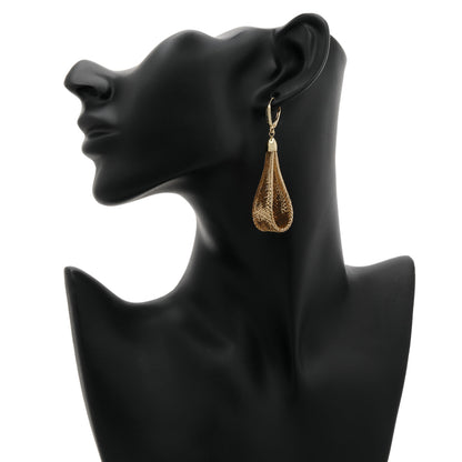 Exclusive 18K Yellow Gold Woven Mesh Drop Earrings — Back View