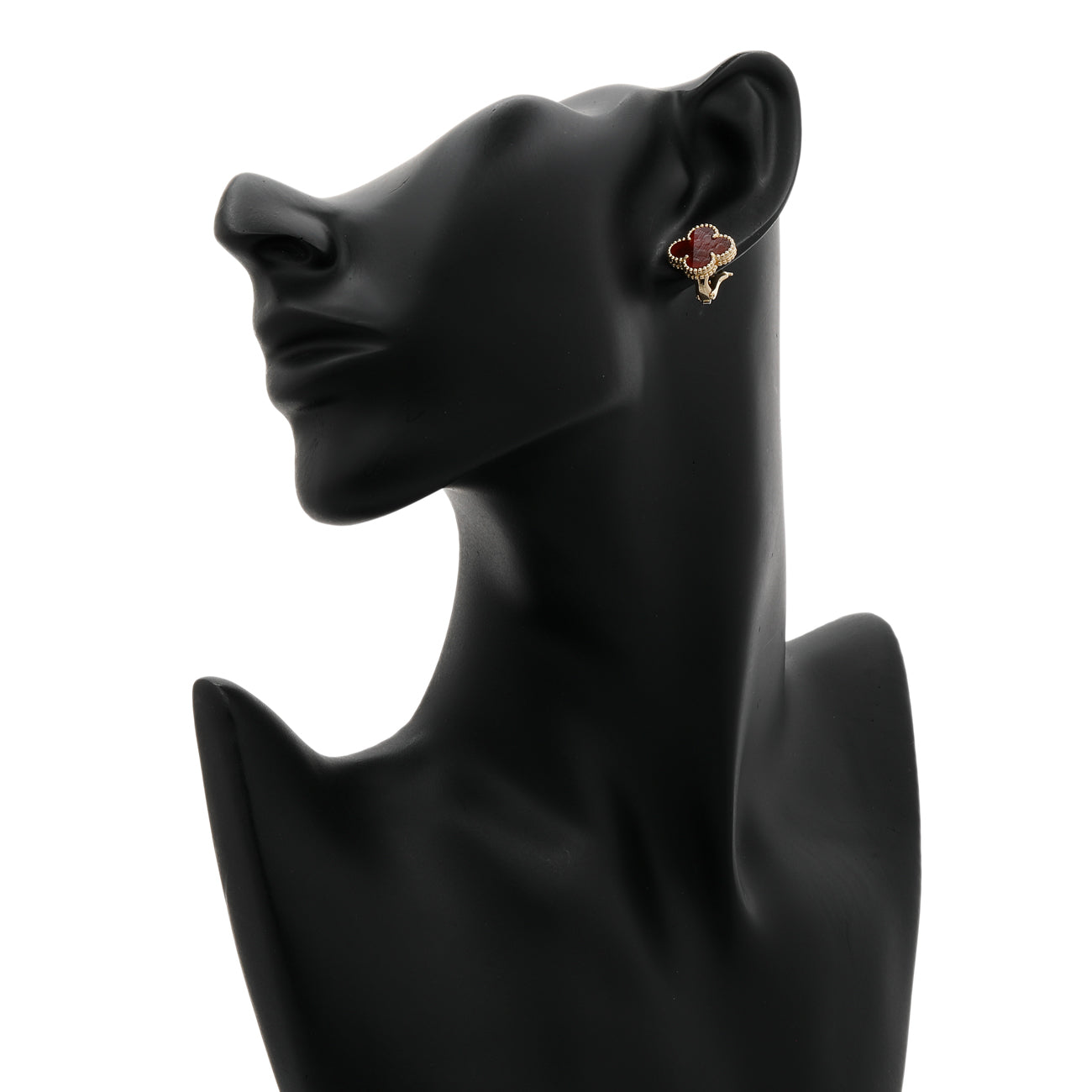 Exclusive Van Cleef & Arpels 18K Yellow Gold Carnelian Vintage Alhambra Earrings — Back View