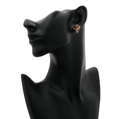 Exclusive Van Cleef & Arpels 18K Yellow Gold Carnelian Vintage Alhambra Earrings — Back View