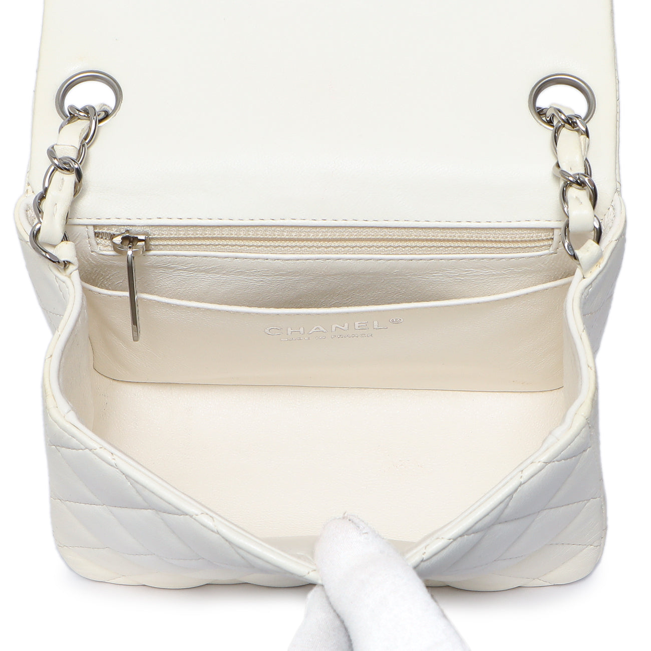 Exclusive Chanel White Quilted Lambskin Mini Square Flap — Alternate View 9