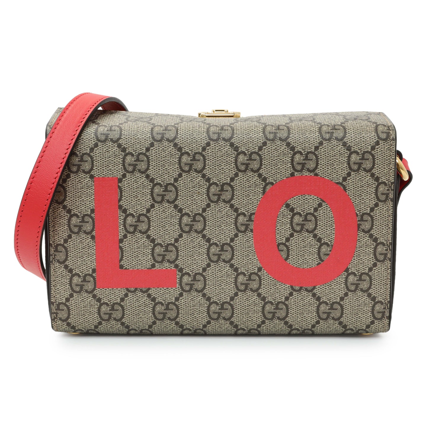 Exclusive Gucci GG Supreme Monogram Moon Calfskin Love Valentines Day Padlock Case — Front View