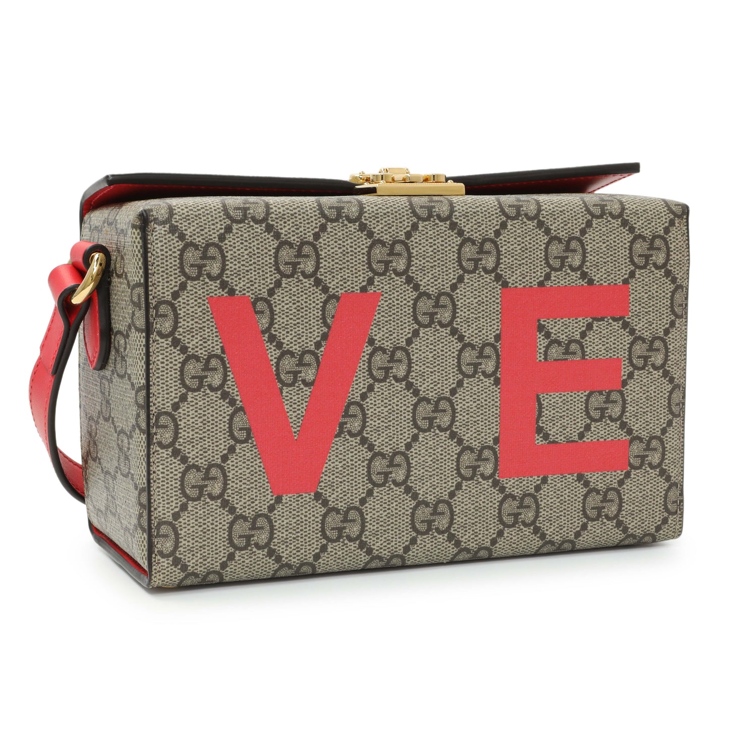 Exclusive Gucci GG Supreme Monogram Moon Calfskin Love Valentines Day Padlock Case — Side View