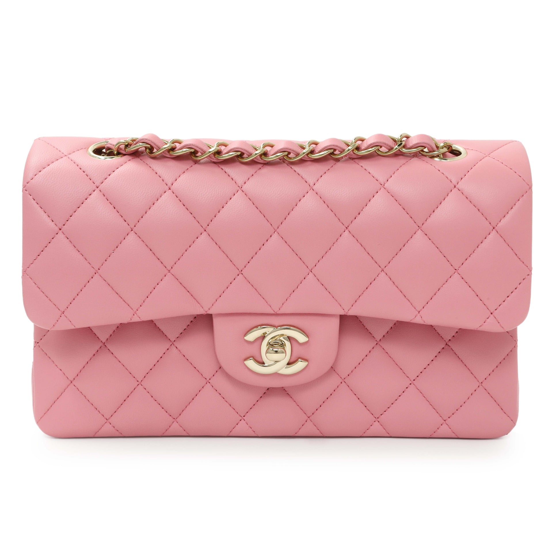 Exclusive Chanel Pink Quilted Lambskin Small Double Flap — Front View