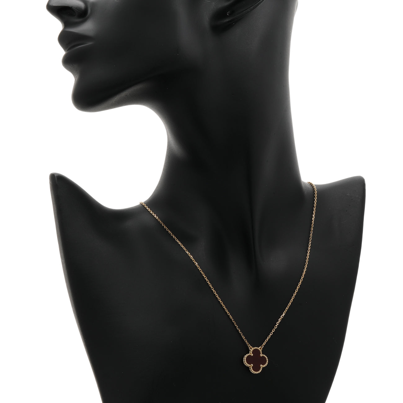 Exclusive Van Cleef & Arpels 18K Yellow Gold Carnelian Vintage Alhambra Pendant Necklace — Top View