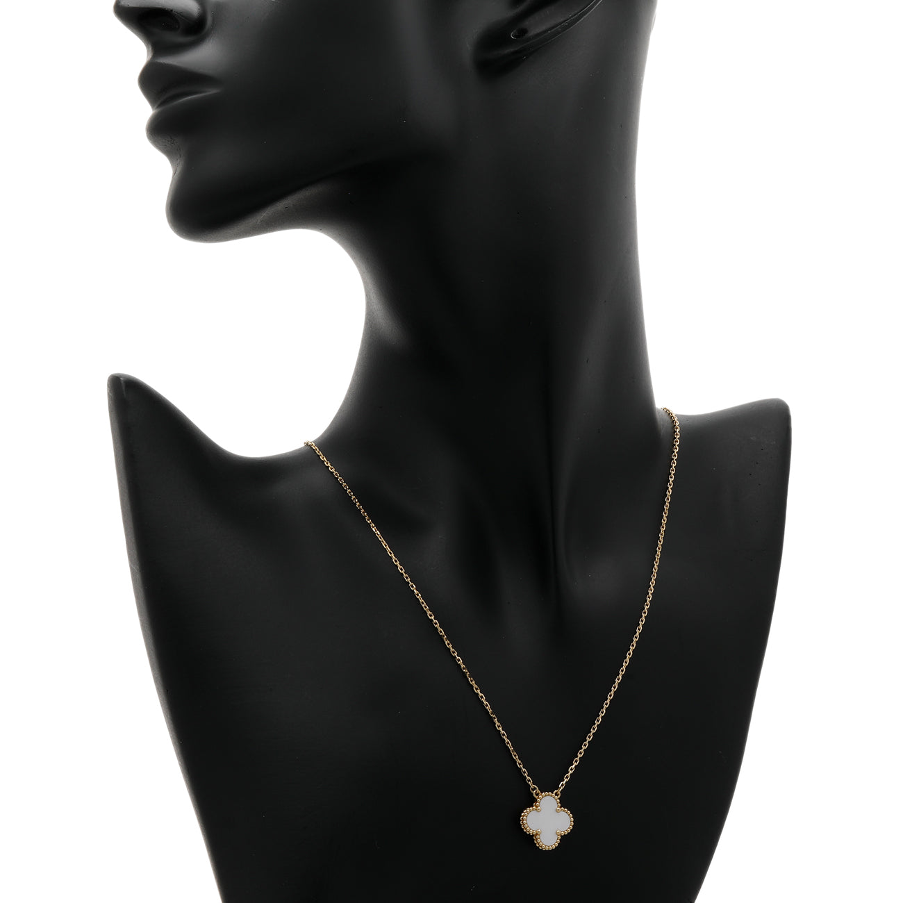 Exclusive Van Cleef & Arpels 18K Yellow Gold Mother of Pearl Vintage Alhambra Pendant Necklace — Top View