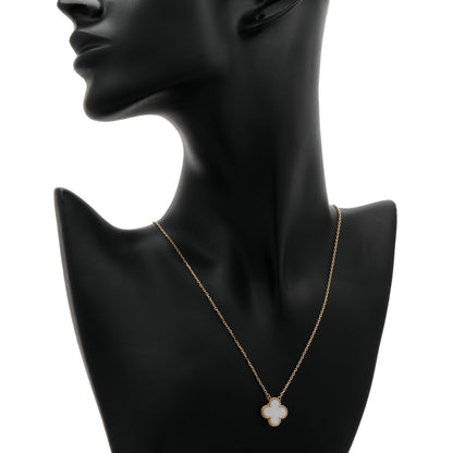 Exclusive Van Cleef & Arpels 18K Yellow Gold Mother of Pearl Vintage Alhambra Pendant Necklace — Top View