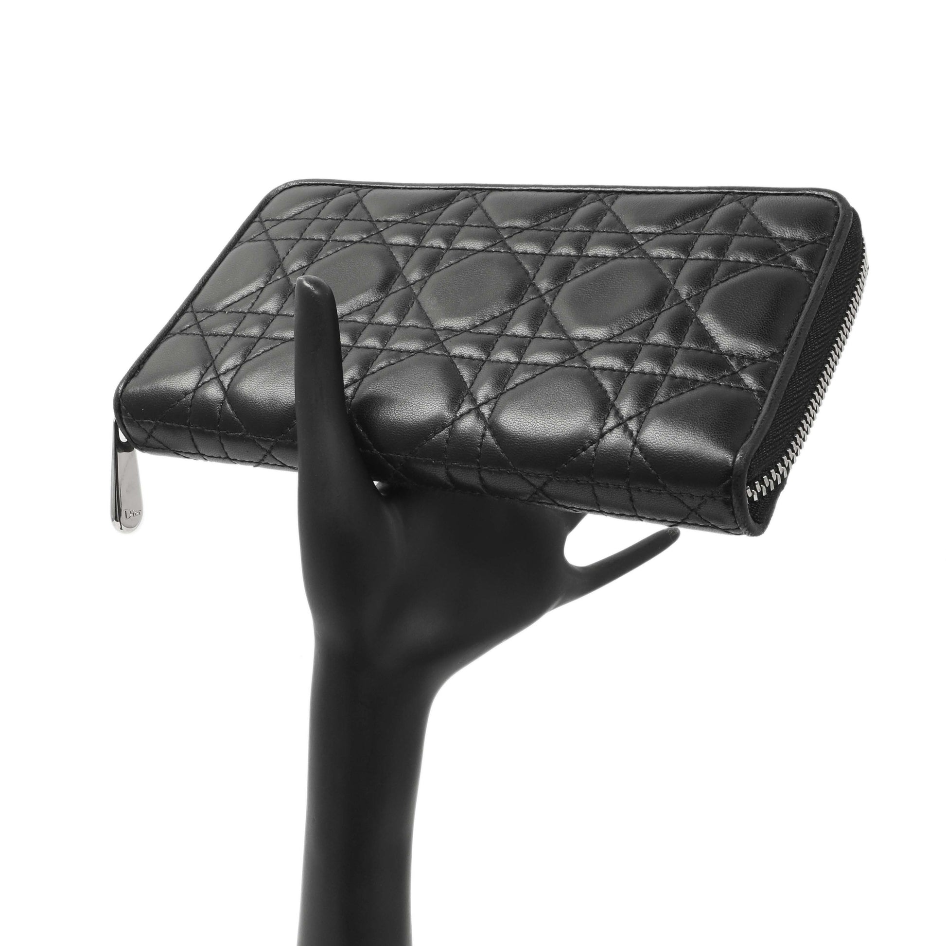 Exclusive Christian Dior Black Lambskin Cannage Lady Dior Zip Wallet — Alternate View 11