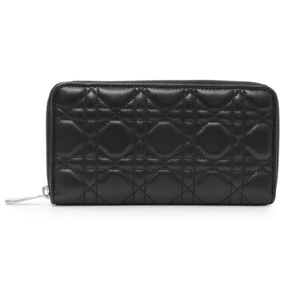 Exclusive Christian Dior Black Lambskin Cannage Lady Dior Zip Wallet — Front View