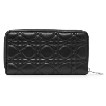 Exclusive Christian Dior Black Lambskin Cannage Lady Dior Zip Wallet — Side View