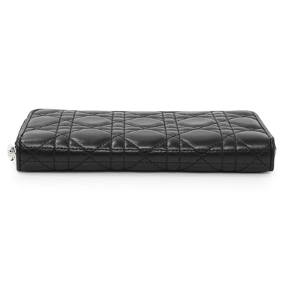Exclusive Christian Dior Black Lambskin Cannage Lady Dior Zip Wallet — Back View