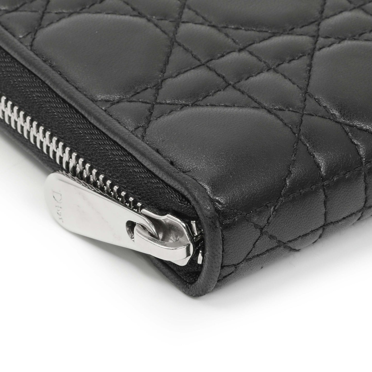 Exclusive Christian Dior Black Lambskin Cannage Lady Dior Zip Wallet — Top View