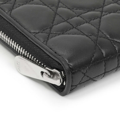 Exclusive Christian Dior Black Lambskin Cannage Lady Dior Zip Wallet — Top View