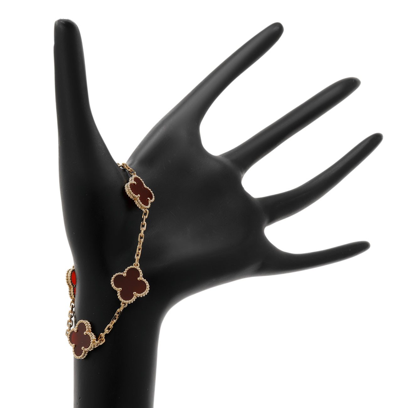 Exclusive Van Cleef & Arpels 18K Yellow Gold Carnelian 5 Motifs Vintage Alhambra Bracelet — Top View