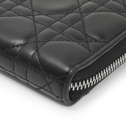 Exclusive Christian Dior Black Lambskin Cannage Lady Dior Zip Wallet — Detail View