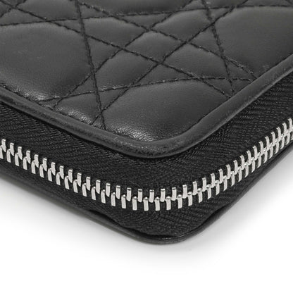 Exclusive Christian Dior Black Lambskin Cannage Lady Dior Zip Wallet — Lifestyle View
