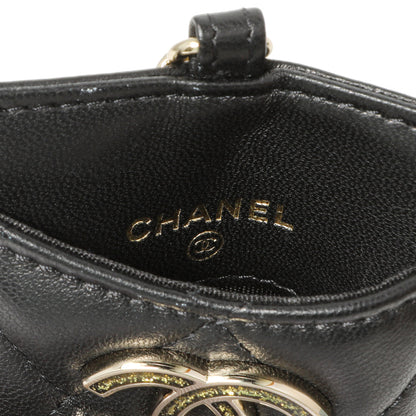 Exclusive Chanel Black Quilted Lambskin Card Holder on Chain — Lifestyle View