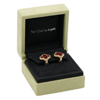 Exclusive Van Cleef & Arpels 18K Yellow Gold Carnelian Vintage Alhambra Earrings — Top View