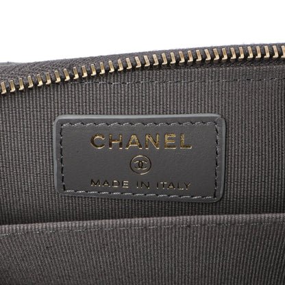 Exclusive Chanel Grey Quilted Lambskin 19 Vertical Zip Card Holder Wallet — Top View