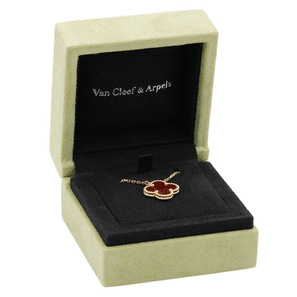 Exclusive Van Cleef & Arpels 18K Yellow Gold Carnelian Vintage Alhambra Pendant Necklace — Detail View