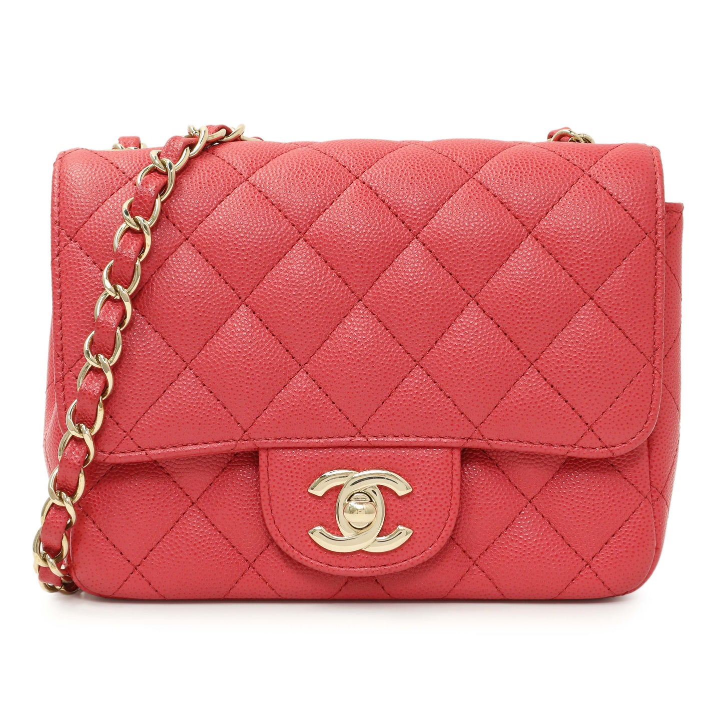 Exclusive Chanel Pink Quilted Caviar Mini Square Flap — Front View