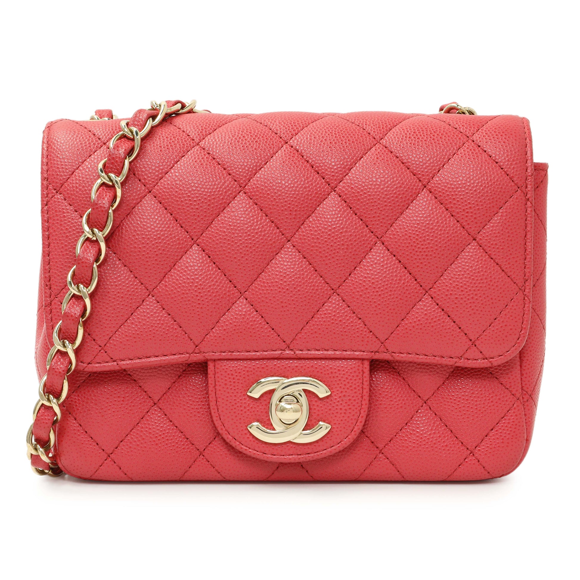 Exclusive Chanel Pink Quilted Caviar Mini Square Flap — Front View