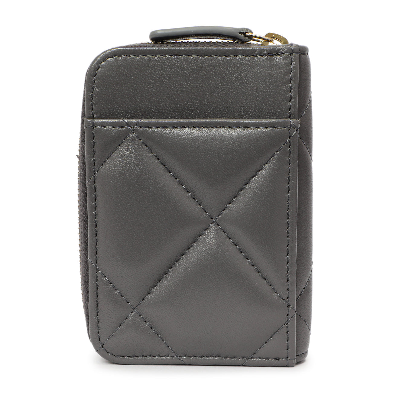 Exclusive Chanel Grey Quilted Lambskin 19 Vertical Zip Card Holder Wallet — Side View