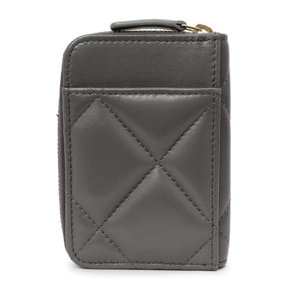 Exclusive Chanel Grey Quilted Lambskin 19 Vertical Zip Card Holder Wallet — Side View