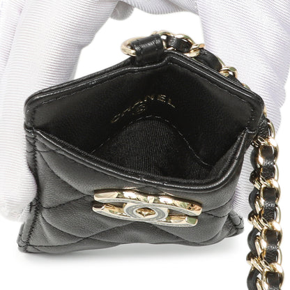 Exclusive Chanel Black Quilted Lambskin Card Holder on Chain — Detail View