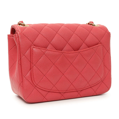 Exclusive Chanel Pink Quilted Caviar Mini Square Flap — Side View