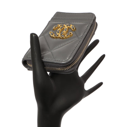 Exclusive Chanel Grey Quilted Lambskin 19 Vertical Zip Card Holder Wallet — Lifestyle View