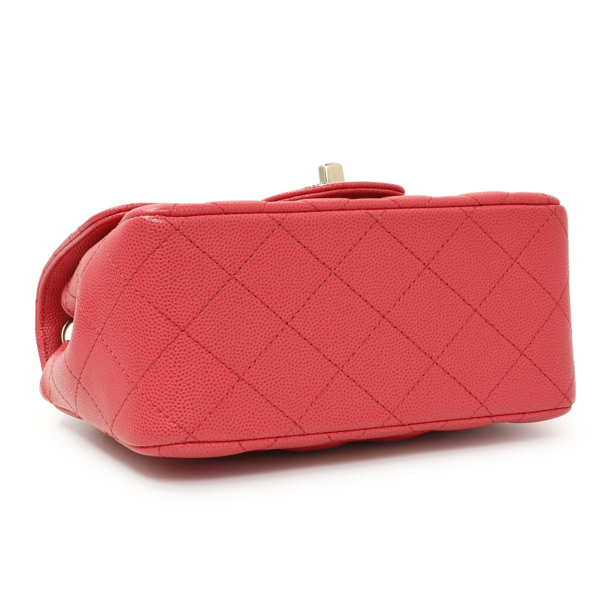 Exclusive Chanel Pink Quilted Caviar Mini Square Flap — Back View