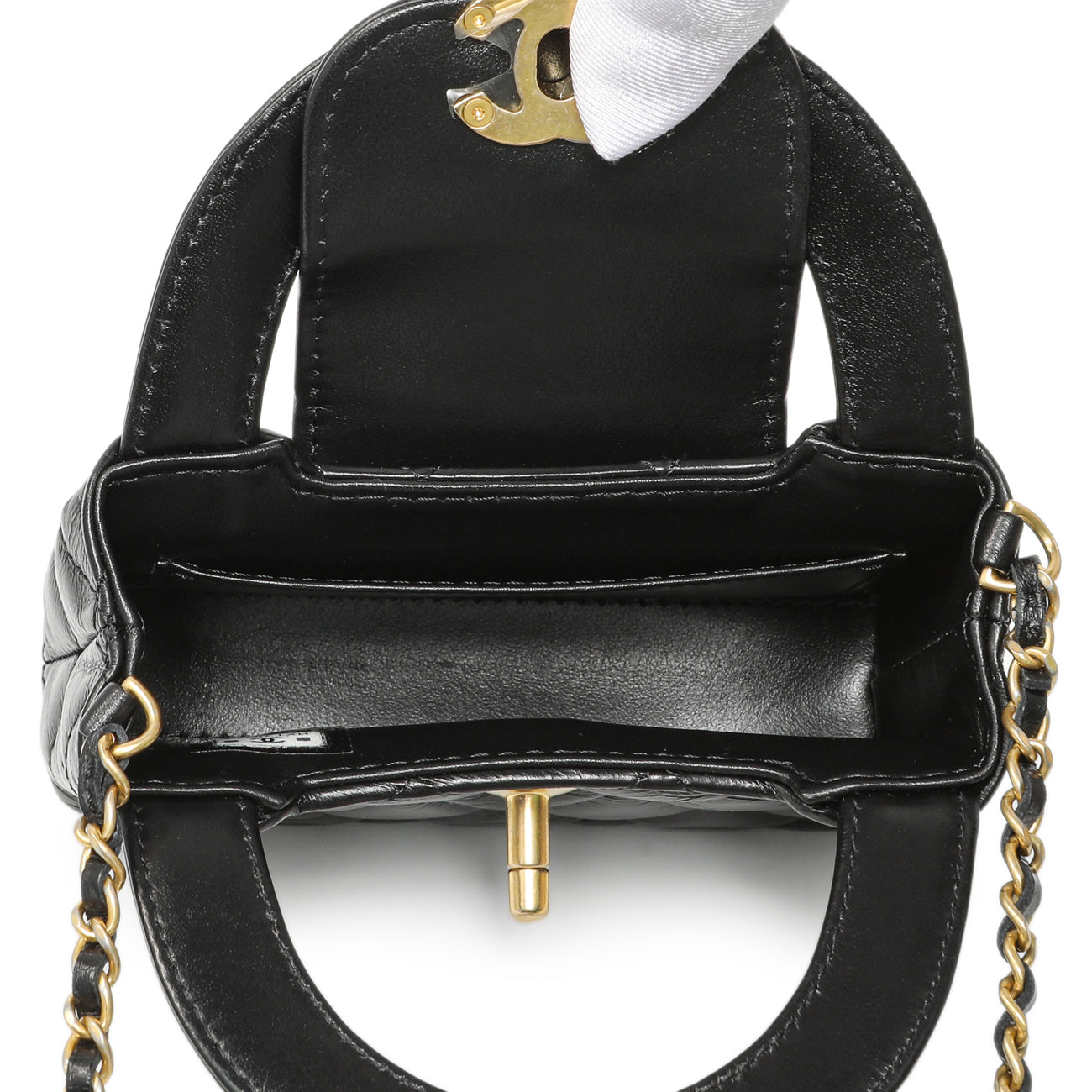 Exclusive Chanel Black Shiny Aged Calfskin Quilted Mini Nano Kelly Shopper — Detail View