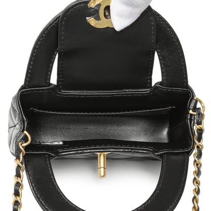 Exclusive Chanel Black Shiny Aged Calfskin Quilted Mini Nano Kelly Shopper — Detail View