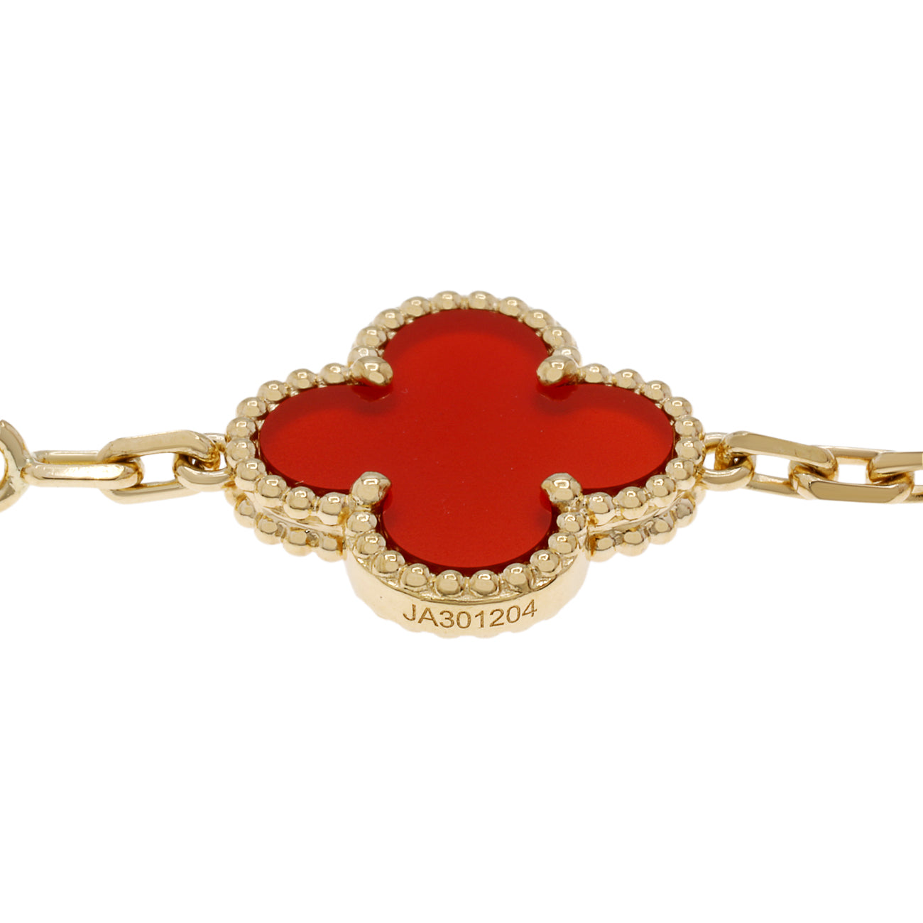 Exclusive Van Cleef & Arpels 18K Yellow Gold Carnelian 5 Motifs Vintage Alhambra Bracelet — Back View