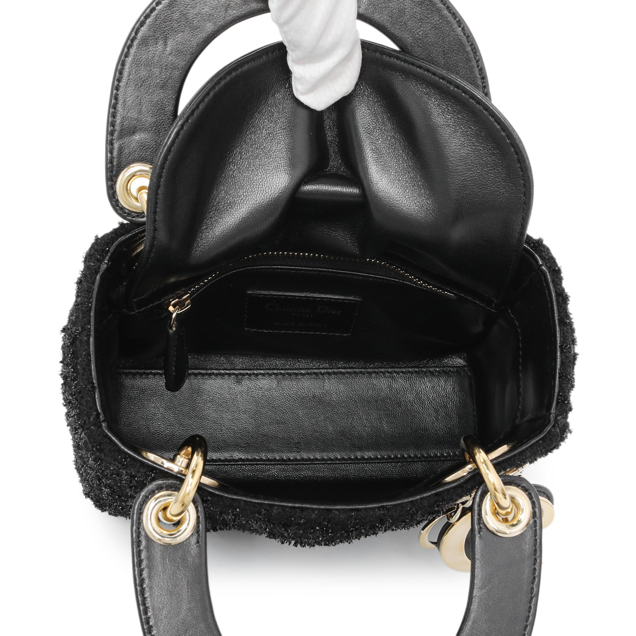 Exclusive Christian Dior Black Tweed Mini Lady Dior — Top View