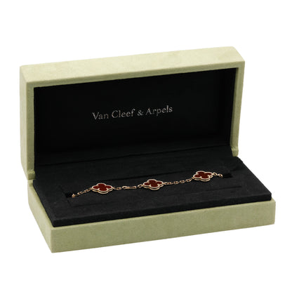 Exclusive Van Cleef & Arpels 18K Yellow Gold Carnelian 5 Motifs Vintage Alhambra Bracelet — Detail View