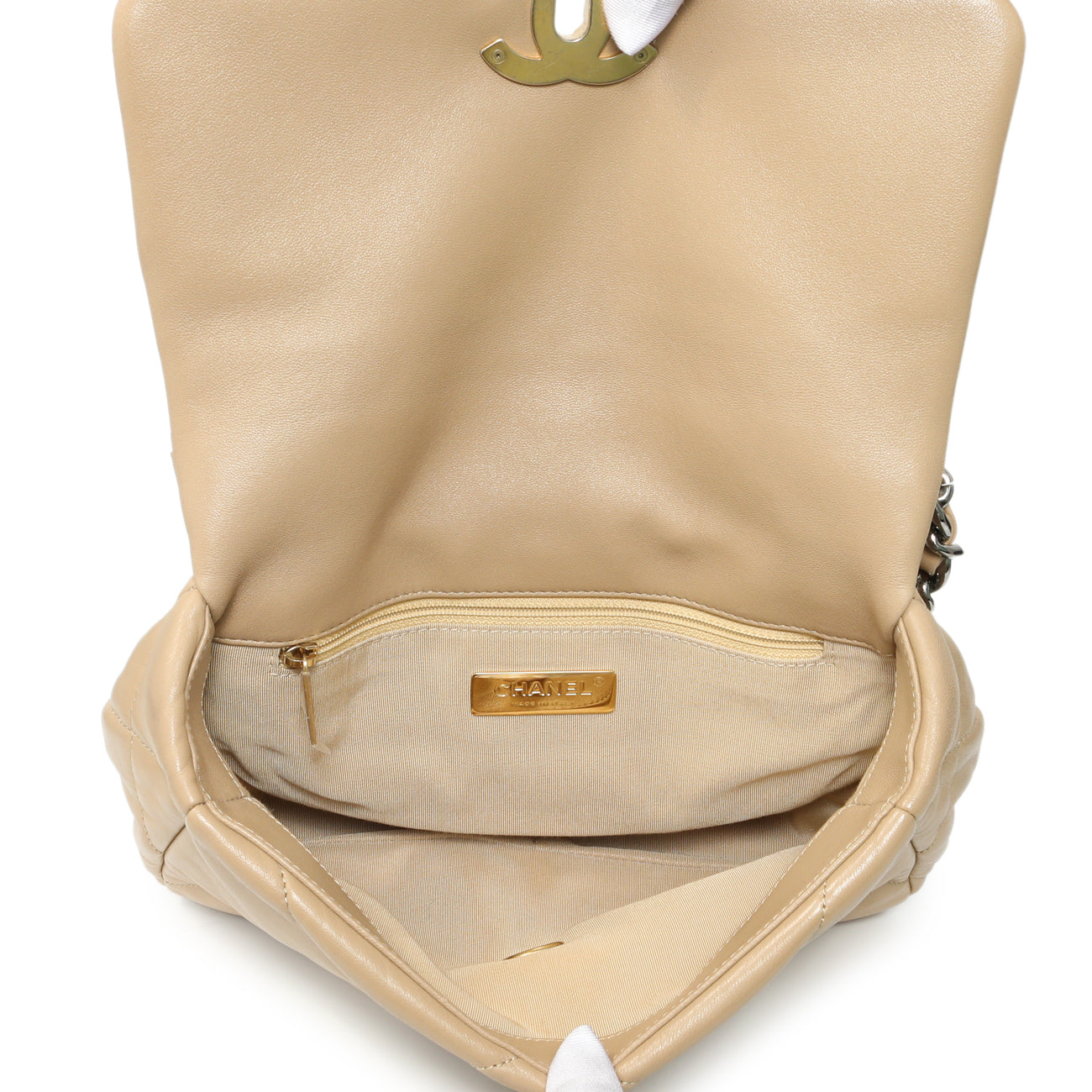 Exclusive Chanel Beige Quilted Lambskin Medium Chanel 19 Flap — Alternate View 9