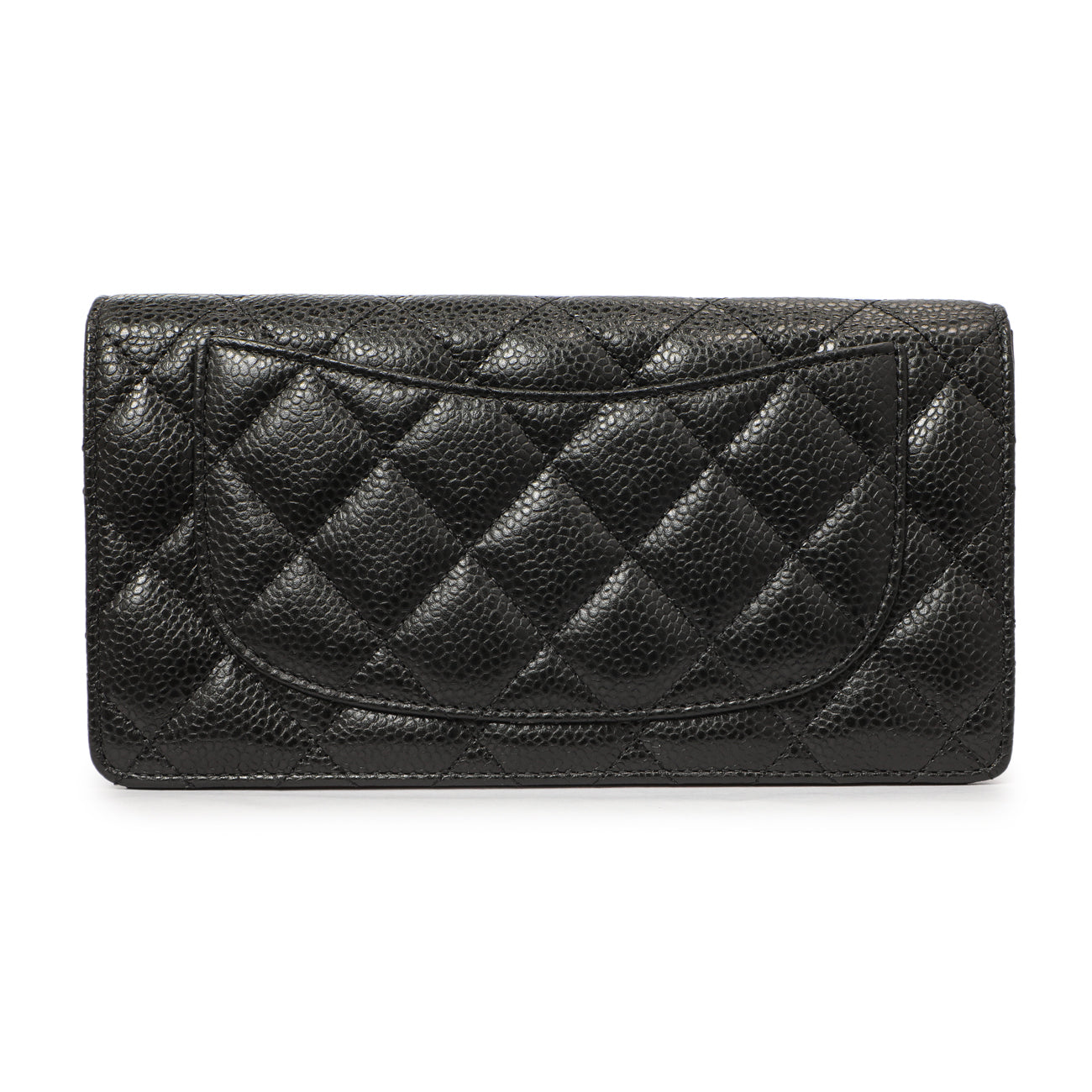 Exclusive Chanel Black Quilted Caviar Yen Wallet — Side View