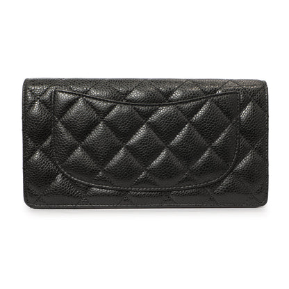 Exclusive Chanel Black Quilted Caviar Yen Wallet — Side View