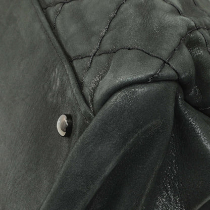 Exclusive Chanel Black Iridescent Calfskin Quilted Large Just Mademoiselle Bowling Bag — Detail View