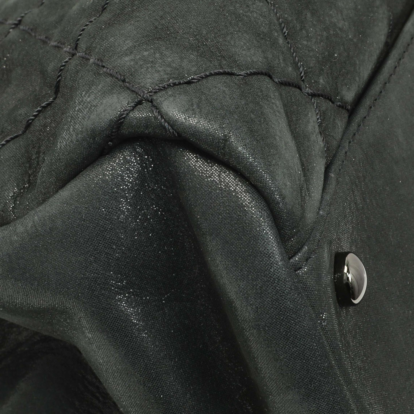 Exclusive Chanel Black Iridescent Calfskin Quilted Large Just Mademoiselle Bowling Bag — Lifestyle View