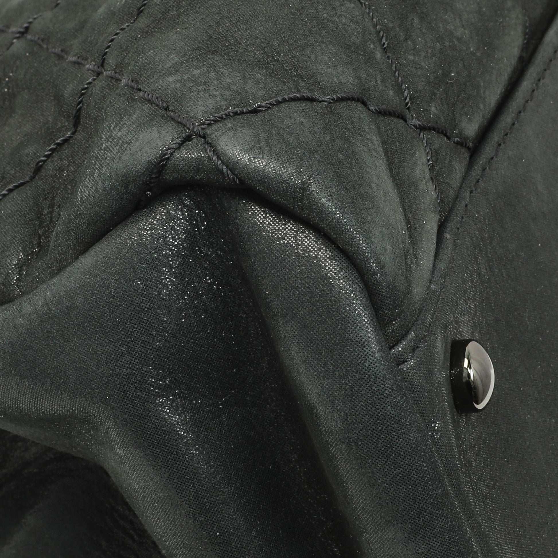Exclusive Chanel Black Iridescent Calfskin Quilted Large Just Mademoiselle Bowling Bag — Lifestyle View