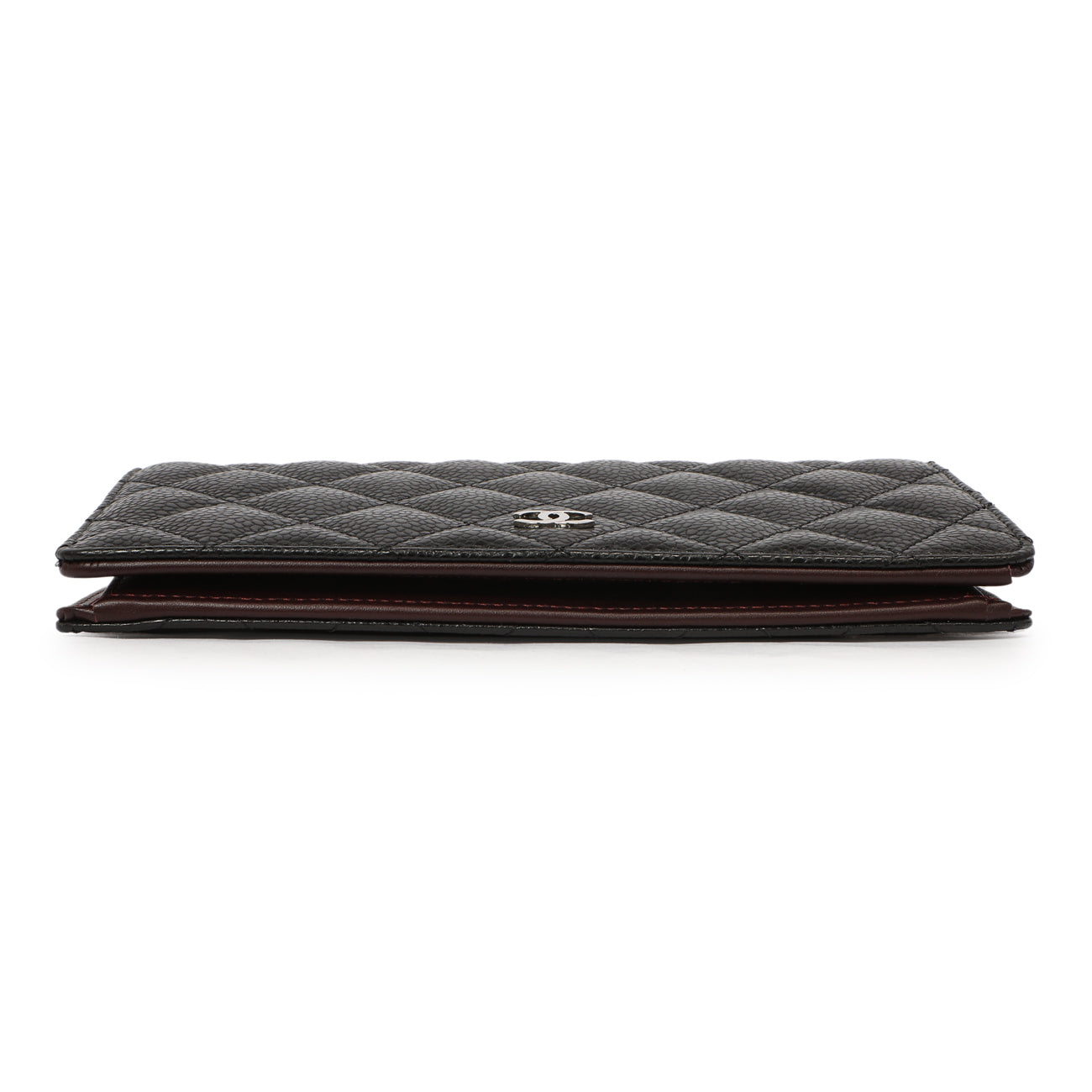 Exclusive Chanel Black Quilted Caviar Yen Wallet — Back View