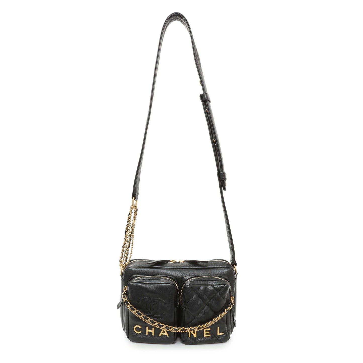 Exclusive Chanel Black Quilted Calfskin Small Camera Case — Front View