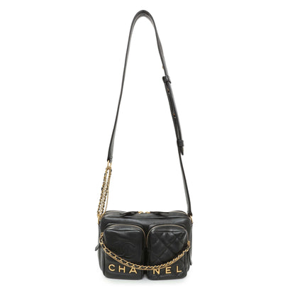 Exclusive Chanel Black Quilted Calfskin Small Camera Case — Front View