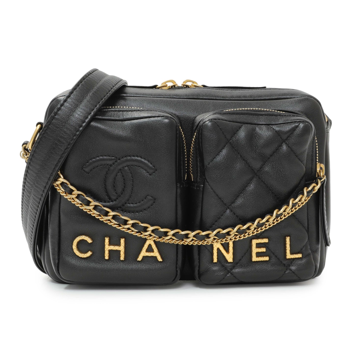 Exclusive Chanel Black Quilted Calfskin Small Camera Case — Side View
