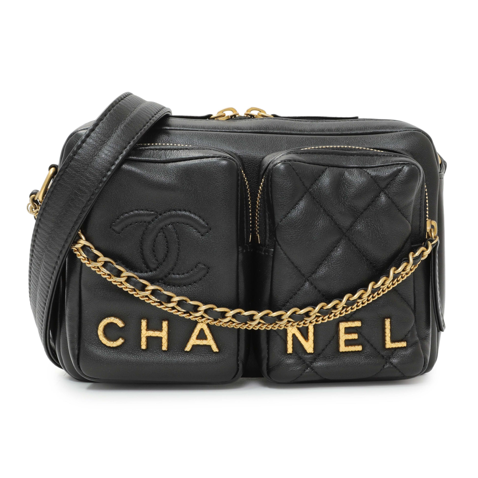 Exclusive Chanel Black Quilted Calfskin Small Camera Case — Side View