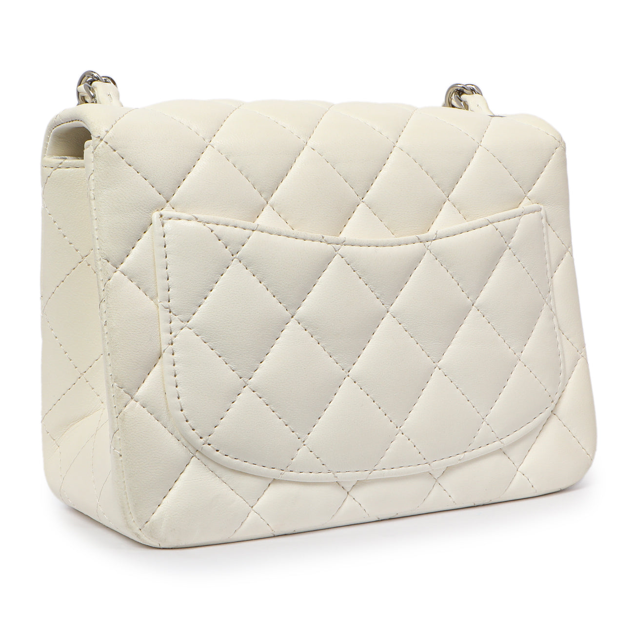 Exclusive Chanel White Quilted Lambskin Mini Square Flap — Back View