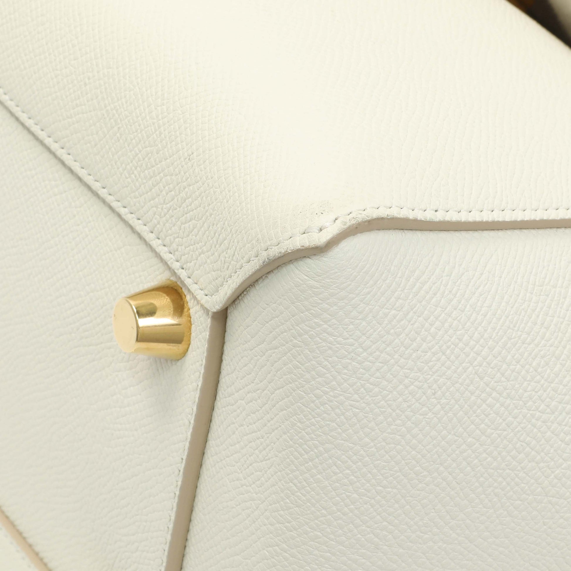 Exclusive Celine White Grained Calfskin Mini Belt Bag — Detail View